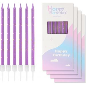Lot De 24 Bougies D'Anniversaire Pour G&acirc;teau,Bougies De F&ecirc;te Violettes Et Dor&eacute;es,Bougies Color&eacute;es &laquo; Happy Birthday &raquo; - D&eacute;corations De G&acirc;teaux Dor&eacute;es - Bougies Longues Et Fines Pour Filles,Gar&ccedil;ons, - Neuf