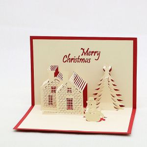 Carte de v?ux Noël 3D - Château, carte pliée créative avec message, manuscrit, cadeau papier créatif pour carte de Noël, cadeaux de Noël - Neuf