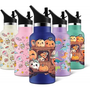 Gjfty-Gourde Isotherme 350ml Sans Bpa, Bouteille Isotherme Avec Paille, Gourde Réutilisable, Gourde Sport Anti-Fuite, Gourde Isotherme Enfant, Pour Enfant, École, Sport, Yoga - Neuf