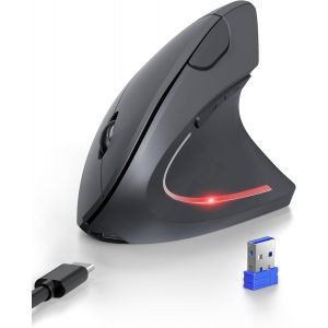 Souris Ergonomique sans Fil Rechargeable, Souris Verticale Bluetooth 3 Modes (BT5.0/3.0+2.4G) 4800 DPI R&iquest;&iquest;glable, 6 Boutons, Souris Silencieuse pour Ordinateurs, Portables, Mac, PC, Windows - Neuf