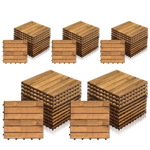 Lot De 55 Dalles De Terrasse En Bois 6 Lattes 5 M&sup2; 30 X 30 Cm, Dalles De Jardin Clipsables - Neuf