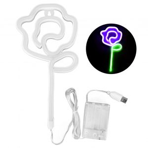 Hjlian Lumieres Neon Style Fleur De Rose, Saint-Valentin, Demande En Mariage, Confession, Scene, Decoration De La Maison, Lumieres Violettes, Lumiere Verte - Neuf