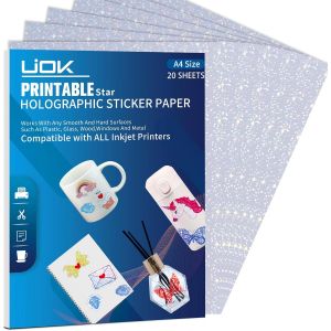 Papier Autocollant Imprimante,Vinyle Adhésif Holographique 30 Feuilles Papier Stickers Imprimante,Papier Autocollant Holographique A4 Vinyl Holographique Papier pour Imprimantes Jet d'encre - Neuf