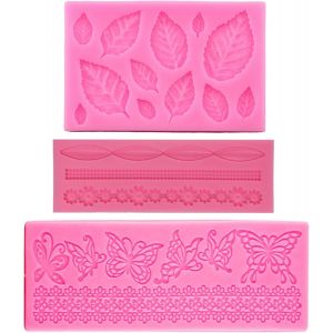 AYUHR-Décoration Perles Bulles Moules Fondant Feuille de Chêne Moule Silicone pour Tapis Fleurs Dentelle Motif Fleur Collier de Perles Fondant Moule à Pâtisserie pour Corde Fondant DIY Gâteau 3 Pièce - Neuf