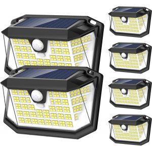 Lampe Solaire Extérieur,¿Lot De 6 De 188Led¿ Lumière Solaire Exterieur, Lampe Solaire Exterieur Detecteur De Mouvement 3 Modes Ip65 Eclairage Exterieur Solaire Pour Jardin, Patio, Garage - Neuf