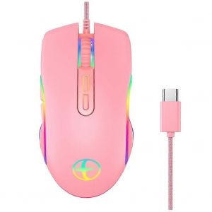 3200 USB C Souris de jeu Souris Optiques Forgées pour PC RGB 4 Rétroéclairage Respiration LED,Type Rose - Neuf