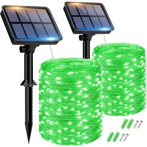 Lot de 2 Guirlande Solaire Exterieur, Totale 16m 160LED Lumineuse Étanche, 8 Modes Décoration pour Jardin Terrasse Cour Noël Mariage Fête, Blanc Chaud - Neuf
