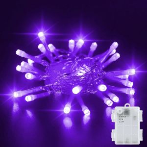 KAL-Guirlande Lumières De Pourpre À Piles, Guirlande Lumières Pourpre 3M 30 Led Avec Minuterie 6H, Guirlande Led Étanches Ip65 Pour Les Décorations De Noël D'Intérieur Et D'Extérieur. - Neuf