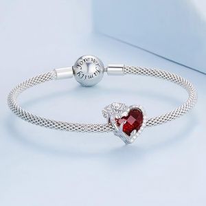 (Rouge) Le Diamètre D'ouverture Est D'environ 4,5 Mm, Breloques En Forme De C?ur En Argent Sterling 925 Pour Bracelet, Cadeaux D'anniversaire Pour Femmes - Neuf