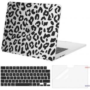 Coque Compatible avec MacBook Air 15 Pouces M4 M3 M2 2025 2024 2023 A3241 A3114 A2941,Plastique Grain de Léopard Coque Rigide & Protection Clavier&Protecteur D'écran,Transparent - Neuf