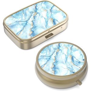 Pilulier Pilulier Avec Miroir Rétro Petit Pilulier Pour Sac À Main Ou Poche Bronze Pilulier Ou Vitamines,Huile De Poisson,Suppléments,Pilule Containe Cadeaux De Voyage (2pcs).[O81] - Neuf