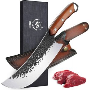 Couteau Japonais, Couteau De Cuisine Forg&eacute; &Agrave; La Main Avec Gainage En Cuir, Ultra Tranchant En Ats-34 Full Tang Pour Cuisine - Neuf