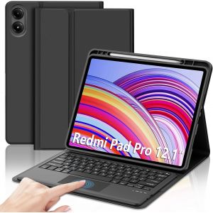Coque Clavier Avec Trackpad Pour Redmi Pad Pro 12.1 Pouces 2024, Azerty Fran&ccedil;ais Clavier Bluetooth Magn&eacute;tique D&eacute;tachable Avec Touchpad Pour Tablette Xiaomi Redmi Pad Pro 12.1"" 2024, Noir - Neuf