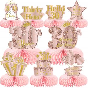 Sjzg-Lot De 9 D&eacute;corations D'anniversaire Pour 30 Ans - Pour Femme - Or Rose Rose - En Nid D'abeille - D&eacute;coration De Table D'anniversaire 30 Ans - Cadeaux Pour Femmes - Neuf