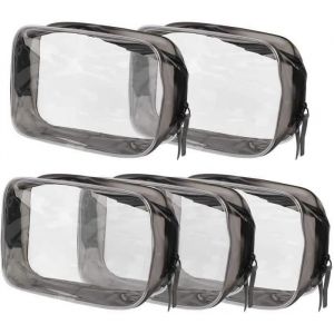 5pcs VANITY PVC Trousse de Toilette Cosm&eacute;tique Transparent pour Voyage Trousse de Maquillage Portable avec Fermeture &Eacute;clair - Neuf
