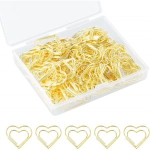 Lot De 100 Trombones Or En Metal, Trombones Avec Boîte En Plastique Paperclip Marque-Pages Dorés Pour Papeterie De Bureau, Trombones En Forme De C?ur Clips Papier Métal Pour Bureau (Or) - Neuf