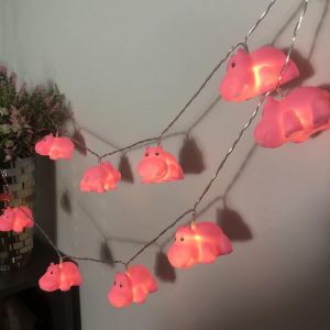 1.65M 10 LED Chambre d'enfant Animal Hippopotame Guirlande Lumineuse pour Vacances Mur Fenêtre Arbre Lumières Fête Cour Jardin Enfants Chambre Salon Dortoir Décor (Hippopotame) - Neuf