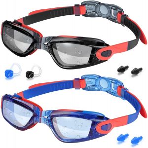 Letnerny-Lot De 2 Lunettes De Natation Transparentes Pour Enfants De 6 À 14 Ans, Protection Uv, Anti-Buée Pour Enfants, Garçons, Filles, Jeunes Et Adolescents (D.Rouge, Noir + Rouge Et Bleu) - Neuf