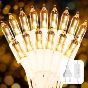 KAL-Guirlande Lumineuse Extérieur-Intérieur De Eu Plug, 4.35M 20Led Guirlande Lumineuse Ip44 Étanche, Décoration Avec Interrupteur, Adaptée Pour Chambre, Noël, Fête, Jardin, Camping¿Blanc¿ - Neuf
