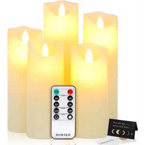 SJZG-Bougies &Agrave; Led Lot De 5,Bougies Sans Flamme,Bougies &Agrave; Piles &Agrave; Led Bougies Pilier,Flamme Led Clignotante,Bougie Sans Flamme Avec T&eacute;l&eacute;commande Et Fonction Minuterie 24 Heures (Ivoire) - Neuf