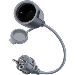 Cable Extension Electrique Schuko 16A 250V Cable D'extension Schuko Courte avec Caoutchouc Imperm&eacute;able, 2 AC Prise IP44 pour Utilisation Ext&eacute;rieure ou Int&eacute;rieure (Gris, 1m) - Neuf