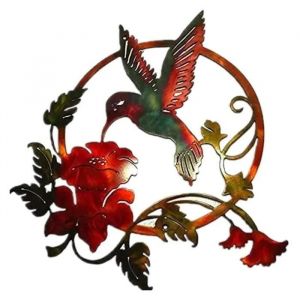 Décoration murale - Fer Forgé - Oiseau Colibri - Ronde - Vintage - Suspendue 25x25cm - Neuf