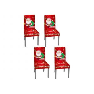 Ensemble de 4 housses de chaise de No&euml;l avec le P&egrave;re No&euml;l pour chaises de salle &agrave; manger - Neuf