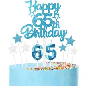Bleu Joyeux 65Ème Anniversaire Bougies Gâteau Toppers Set,3D Numéro 65 Bougie Pour Gâteau,65Ème Anniversaire Décorations Pour Hommes Femmes,Bleu Argent Bougie Gâteau Toppers Pour Fournitures[Z4342] - Neuf