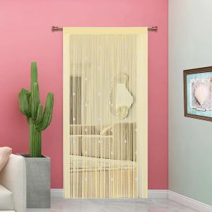 KALANKA-Rideau Fil Rideau De Porte en Perles Rideau Anti Mouches pour Porte Exterieur Moustiquaire Rideaux Exterieur Cloison De Séparation De Pièces (Beige, 90x200cm(35x79'')) - Neuf