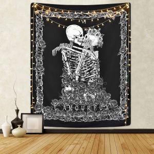 Tapisserie Crâne Les Amoureux Qui S'embrassent Tapisserie De Tarot Noir Tapisserie Squelette Humain Pour Chambre (51,2 X 59,1 Pouces) - Neuf