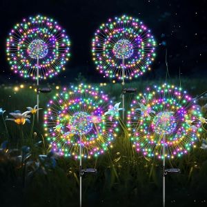 Solar Starburst Lights, 105 Led Powered 35 Copper Wires String Landscape Light-Diy Flowers Fireworks Decoration For Outdoor Garden Home Walkway Patio Lawn Backyard (Rainbow Colorful, 4Pack) - Neuf
