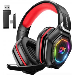 Casque Gaming Sans Fil Pour Pc Ps5 Ps4, 2.4ghz Audio Sans Perte, Usb & Type-C Casque De Jeu Ultra Stable Avec Batterie 40 Heures Pour Switch Laptop Mobile Mac(Rouge) - Neuf