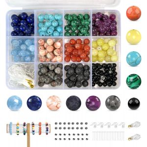 210 Pièces Perle Pierre Naturelle 6mm 8mm,11 Assortis Perles Pierre Naturelles Avec 5 Types D'accessoires,Perles Pour Bracelet Pierre Naturelle Pour Bracelet Collier Fabrication - Neuf