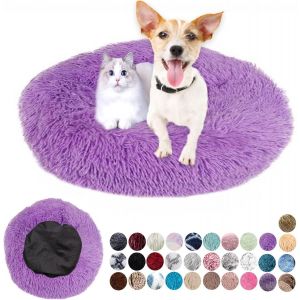 Panier Rond Pour Chien En Tissu Peluche Doux - Lit Lavable Anti-Dérapant Avec Coussin Apaisant Pour Chat - Petit Et Moyen Taille - Gris Clair 60cm - Neuf