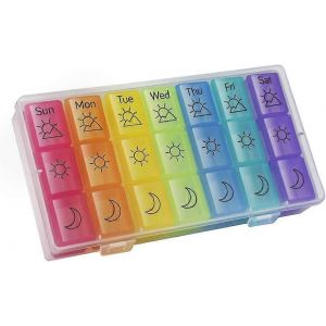 Organisateur de pilules hebdomadaire 3 fois par jour Bo&icirc;te &agrave; pilules 7 jours Porte-pilules Grands compartiments &Eacute;tui &agrave; pilules &eacute;tanche &agrave; l'humidit&eacute; Rappel de m&eacute;dicaments Conteneur portable pour - Neuf