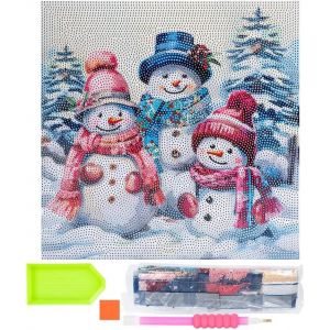 Ayuhr-Ideen Mit Herz Diamond Painting Toile À Motif Sur Châssis - 30 Cm X 30 Cm - Kit Avec Outils (Famille De Bonhommes De Neige 1) - Neuf