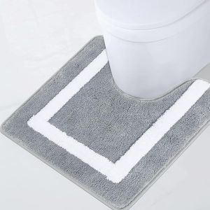 TIANYI-Tapis Salle de Bain Contour WC Gris Tapis Toilette Antidérapant Tapis de Bain Absorbant Sechage Rapide Tapis de Sol Lavable en Machine pour Salle de Bain Douche Toilette 50x 50cm - Neuf