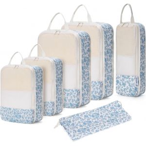 Organisateur Val , Sac Compression Voyage, Compression Packing Cubes, Organisateur Val Compressible, Cube De Rangement, Organ Urs De Bagage (Petite Fleur Bleue) - Neuf