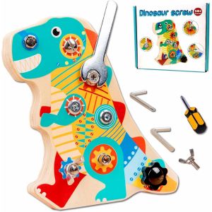 ChenQuanSarl-Jouet Montessori, Planche &Agrave; Vis En Bois Pour Enfants De 3 4 5 Ans, Jouet Dinosaure, Jouet De Motricit&eacute; &Agrave; Vis, Cadeaux Pour Gar&ccedil;ons - Neuf
