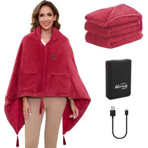 Couverture Chauffante USB avec Batterie 20000 mAh, &Eacute;lectrique Couverture Chauffante sans Fil Portable avec 4 Zones de Chauffage, 3 Niveaux de Temp&eacute;rature - Neuf