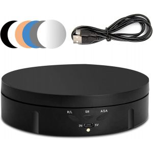 SUBZONAL-Plateau Tournant Electrique, 360&deg; Rotatif Table Tournante Rotative &eacute;lectrique Rechargeable, 3 Vitesses et Angle R&eacute;glables, Charge 10 kg, diam&egrave;tre 14,6 cm, avec 6 Fonds en PVC - Neuf