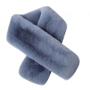 Écharpe Croisée En Fausse Fourrure De Lapin Double Face Épaissie Douce Lavable Garder Au Chaud Couleur Pure Automne Hiver Femme Cache-Cou Écharpe Pour L'extérieur-Bleu - Neuf