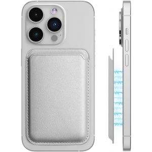 KALANKA-1 pièce Portefeuille magnétique pour iPhone, Porte Carte iphone, Porte-Cartes en PU, Doté d'un porte-cartes et d'un système RFID, Conçu en PU en Cuir Végan, pour Maintien 2 Cartes, argent - Neuf