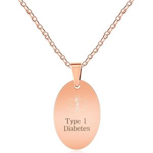 Kal-Collier D'identification D'alerte Médicale Avec Pendentif Ovale Personnalisé Pour Hommes Et Femmes U2013 Bijoux Étanches D'urgence En Cas De Diabète Ya4674 (Gravure Gratuite) - Neuf