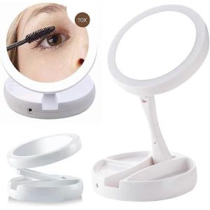 Miroir De Maquillage Pliant Led Avec Grossissement 1x / 10x,Miroir De Table Cosm&eacute;tique Double Face &Eacute;clair&eacute; Usb - Neuf