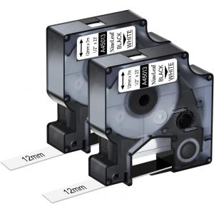 2x Compatible pour Dymo 45013 45013s A45013 S0720530 12mm Noir sur Blanc Cassette Ruban pour Dymo LabelManager 120P 160 280 420P 500TS PnP, LabelPoint 100 200 300 - Neuf