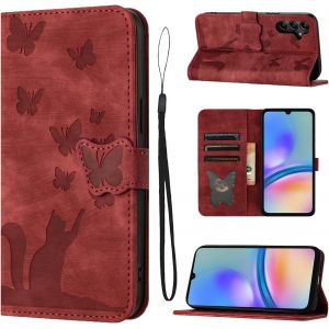 Kal-Housse Protection Pour Samsung Galaxy A05s 4g 6.7 Pouces Matériau En Cuir Pu Coque A05s/Sm-A057f/Ds Avec Fentes Pour Cartes Coque A05s/Sm-A057f/Ds Rouge - Neuf