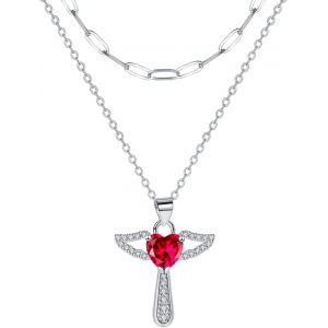 Kal-Collier Femme Ange Gardien Argent Sterling 925 Pendentif Avec Double Chaîne,Cadeaux Bijoux Pour Femmes - Neuf