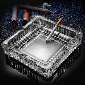 Cendrier,Grand cendrier en verre pour cigare cigare,Cendriers en cristal transparent Cendriers en verre extérieur Spuare (7x7inch)_ - Neuf