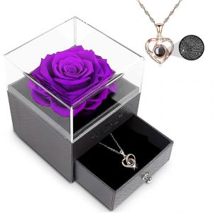 Rose V&eacute;ritable Pr&eacute;serv&eacute;e - Rose &Eacute;ternelle Faite Main Avec Collier &laquo; Je T&iquest;Aime &raquo;, Coffret Cadeau De Rose Pr&eacute;serv&eacute;e, Cadeau Pour Femme Pour Un Anniversaire, Un Anniversaire De Mariage, La F&ecirc;te Des M&egrave;res - Neuf